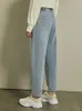 Minimalism Winter Causal Women's Jeans Fashion Cotton High Waist Straight Ligh Blue Pants 12040685 210527