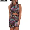 Printed Club Dress Hollow Out Sexy & Skinny O-Neck Clothing Women Sleeveless Casual Fashion Personalized Vestidos Cortos 210515