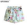KPYTOMOA Women Chic Fashion Toucan Print Shorts Vintage High Elastic Waist Side Pockets Female Short Pants Mujer 210625