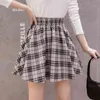 Mode sommar mini kjol elastisk hög midja elegant damer boll klänning plaid kausal streetwear koreanska korta faldas 210520