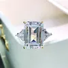 Sterling Sier Square Sapphire Sparking High Carbon Diamond Rings Women