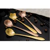 Gold Plant Flower coffee Spoon Stainless steel Cocktail Stirring dessert Ice Cream Spoons Home Bar Flatware will and sandy gift