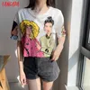 Tangada Zomer Dames Print Oversized Gewas Katoen T-shirt Korte Mouw Dames Casual Tee Straatkleding Top 4H40 210623