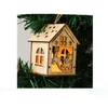 Kerstmis blokhut hangt houten ambachtelijke kit puzzel speelgoed xmas houten huis met kaars licht bar Home Decoraties Kindervakantie geschenken