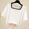 Camisa feminina camisa de verão feminino feminino casual tee deco u tops de meia manga Camiseta de algodão roupas femininas pretas mulheres brancas