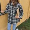 Japansk Plaid Fritid Geometrisk Stor Storlek Toppar Kontor Loose All Match Kvinnor Casual Blusar Långärmade T-shirts 210421