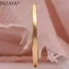 Pataya New Women Bangles 585 Rose Gold Simple Wedding Party Fashion Jewelry Gift Pattern Grain Oval Round Classic Fine Bangle Q0720