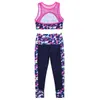 Sommar toddler barn tjejer gymnastik danskläder kläder digitala tryck ärmlös tracksuits mesh tankar gröda topp byxor sport set x0902