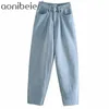 Tvättade blå jeans vår sommar hög midja brett benkvinnor fotled längd denim byxor kvinnlig rå hem casual byxor 210604