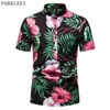 Floral Print Baggy Cotton Linen Shirt Men Banded Collar Button Hawaiian Beach Shirts Mens Holiday Vacation Aloha Shirt Male 3XL 210522