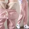 Damen-Hosen, Caprihosen, Winter-Frauen-Jogginghose, hohe Taille, Sport, Laufen, Fitnessstudio, Fleece, Sport, lässig, Damen, Mädchen, Kordelzug, lange Jogger