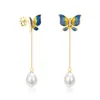 Laya argent papillon boucles d'oreilles breloques pour femmes 925 en argent Sterling naturel pain d'eau douce perle coloré émail bijoux fins 2022610973