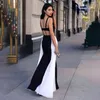 Patchwork zwart witte jurk Sexy mouwloze backless spaghetti riem grote swing lange maxi jurken voor vrouwen zomer 2021 plus size x0521