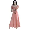 Eenvoudige polka dot party jurk vrouwen bladerdeeg mouw casual dagelijkse bohemian stijl chiffon vestidos kleding 210529