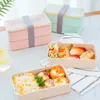 Tarwe Straw Lunchbox Dubbellaags Thermische isolatie Bento met tas Microgavable Food Container Compartimenten 210423