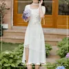 Summer Square Collar Slim Thin Dress Women Short Sleeve Elegant Vintage Dress Lace-up Dress Korean Bandage Chic 210521