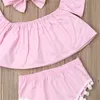 Toddler Girl Clothes Set 2020 Newborn Baby Infant Off Shoulder Tops Sleeveless T-Shirt + Shorts + Headband 3PCS Outfit Baby Clothing 2617 Q2