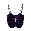 Sexy Women Purple Velvet Backless Camis Fashion Ladies Diamond Button Tops Sweet Female Chic Draped Short 210430