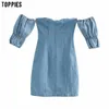 Toppies Abito da sera sexy senza spalline Donna Abito in denim Manica corta Off Dovrebbe Mini Vestidos 210412