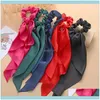 Ponny Tails Holder Jewelry Long Ribbon Women Ponytail Scrunchies Scarf Elastic Bands Knutade streamer Ties Silky Satin Headwear Hair Aessorie