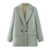 Woman Blazer Office Lady Suit Jacket Double Breasted Notched Collar Solid Color 210421