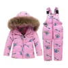 -30 Degree Winter Warm Down Jacket Children Clothing Sets Toddler Boys Down Coats + Overalls Kids Snowsuit For Girls 1-5 Years H0909