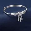 Silver Dreamcatcher Tassel Feather Charm Armband Bangle för Kvinnor Mode Eleganta Smycken Tillbehör