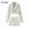 High Fashion Blazer Dress Sets Kvinnor Två Pieces Top Kjol Suits Ladies Chic A-Line Vit Vår Höst 210427