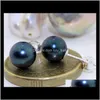 Stud Earrings Jewelry Drop Delivery 2021 A Pair Of Round 9-10Mm Tahitian Black Green Pearl Earring 925 Sier Accessories K6Zig