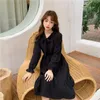 Women Chiffon Dress Autumn Spring Fashion Female Long Sleeve A-line Solid Elastic Waist Casual Dresses Vintage Vestidos 210423