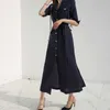 Summer Elegant Women Dress V-neck Single-breasted Long Female Half Sleeve Straight Loose Vestidos Office Lady 210529