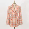 Lente Herfst Vintage Plaid Tweed Past Jas Vrouwen Koreaanse Mode Lange Mouw Slanke Dubbele Breasted Dames 210529