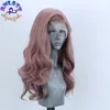 360 spets frontal rosa färg kroppsvåg peruk glueless syntetisk peruker simulaion mänskligt hår förpluckat för kvinnor