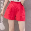 Shorts d'été pour femmes décontracté solide coton lin taille élastique style ample plage pour femme 210524