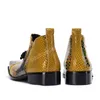 Роскошные металлические квадратные носки мужские платье обувь свадебная вечеринка натуральные кожаные ботильоны на молнии деловые короткими ботинками
