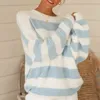 Casual Stripe Oversized Sweater Pullovers Kvinna Lös Vintage Chenille Tröja Jumper Höst Vinter Långärmad 210415