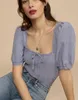 Women's Blouses & Shirts French 2022 Summer Product Plaid Pleated Square Neck Puff Sleeve Top Shirt Women