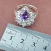 AAA Quality Purple Crystal Wedding Set di gioielli color argento da donna Collana Orecchini pendenti Anello Regali di compleannoTZ0479 H1022