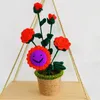 Decorative Flowers & Wreaths Hand-knitted Handmade Yarn Crochet Sunflower Rose Pot Flower Bouquet Wedding Home Decor Girlfriends Lovers Holi