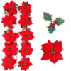 2m 10LED Poinsettia Garland string lights with Red Berries Leaves Battery Operated Christmas tree Decorations flower lights Noel 211012