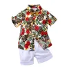 1-7 år Toddler Baby Boy Shorts Sets Hawaiian outfit, Spädbarn Barn lämna Blommig kortärmad skjorta Topp+korta kostymer