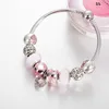 Fashion Strands DIY bracelet Pink Heart Pendant serti d'accessoires de jeune fille en perles de diamant en gros