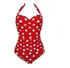 Partihandel-Bandea Floral Women One Piece Baddräkt 2017 Dot Plus Storlek Badkläder Bandage One-Piece Halter Retro Push Up Badkläder Bikini