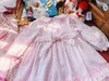 Dzieci Hiszpańskie Dresses Girls Hand Made Smocked Różowy Bawełniana Sukienka Dzieci Smocking Długi Rękaw Haft Kwiat Frock Odzież 210615