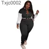 Plus Size Tracksuit Women Winter Långärmad Baseballdräkt Panelad Single-breasted Cardigan Trousers Two-Pistass Sportwear