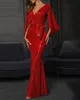 Z długim rękawem Gold Cekinowy Syrenka Arabski Dubaj Prom Dresses dla Kobiet 2022 Suknia wieczorowa Party Suknie Plus Rozmiar Abendkleid Robe de Soiree