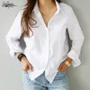 Camicie e camicette da donna Camicetta femminile Top a maniche lunghe Casual Bianco Colletto rovesciato Stile OL Allentato 3496 210521