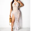 summer Crochet hollow out tassel Beach Cover up dress sexy women bikini swimsuit Cover-ups bathing suit Coverup Robe Plage