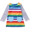 Lente herfst schattige baby kinderen meisjes streep kleding lange mouw regenboog jurk partij prinses jurk Q0716