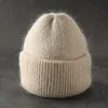 Cappello invernale da donna in tinta unita Cappello da berretto in vera pelliccia di coniglio per donna Uomo Berretto lavorato a maglia Berretti Skullies caldi femminili